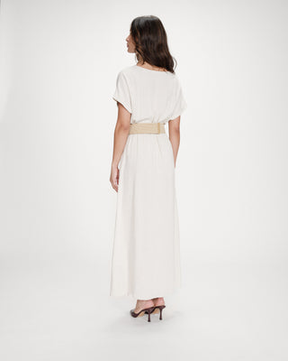Robe longue portefeuille ceinturée sable Pollen