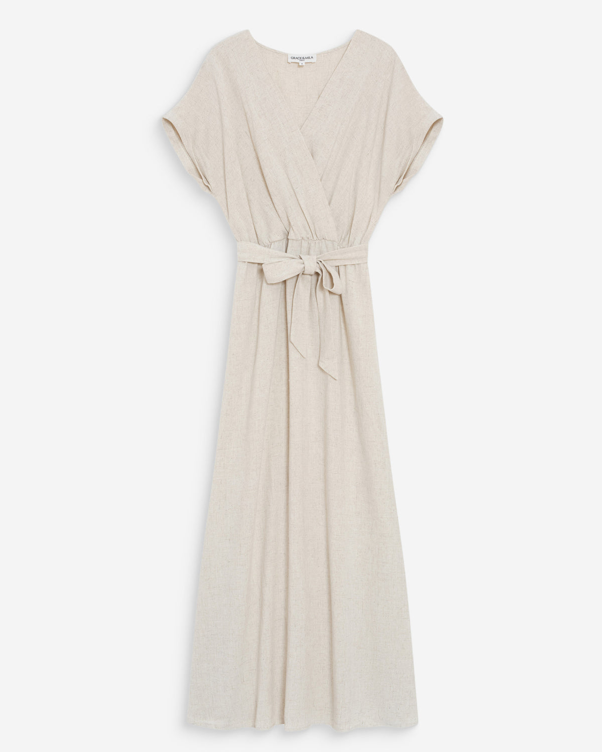 Robe longue portefeuille ceinturée sable Pollen