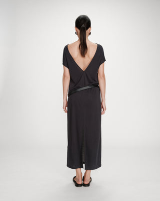 Robe longue légère en modal manches courtes carbone Peace