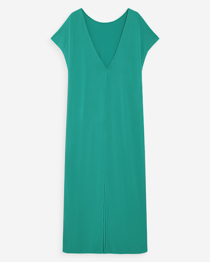 Robe longue légère en modal manches courtes vert Peace