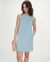 Sleeveless straight short denim dress stripedblue Vanessa