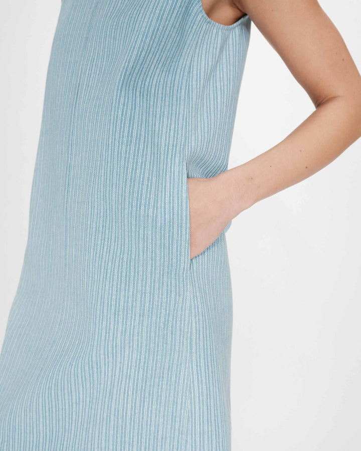 Sleeveless straight short denim dress stripedblue Vanessa