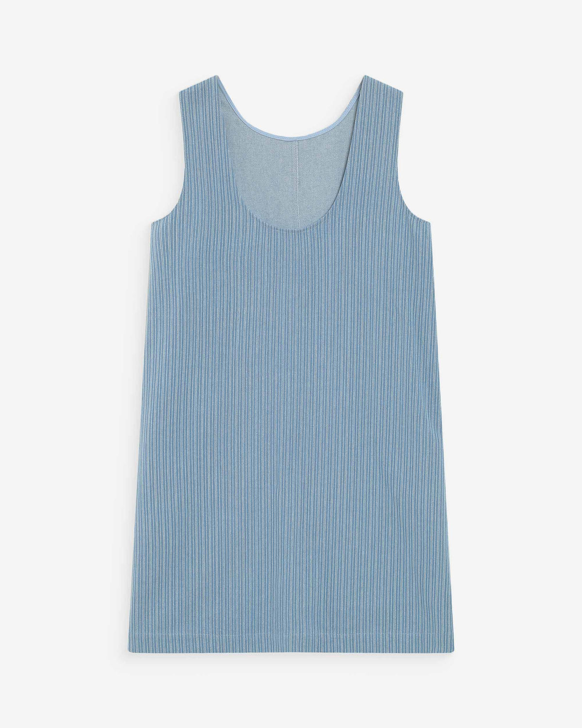 Sleeveless straight short denim dress stripedblue Vanessa