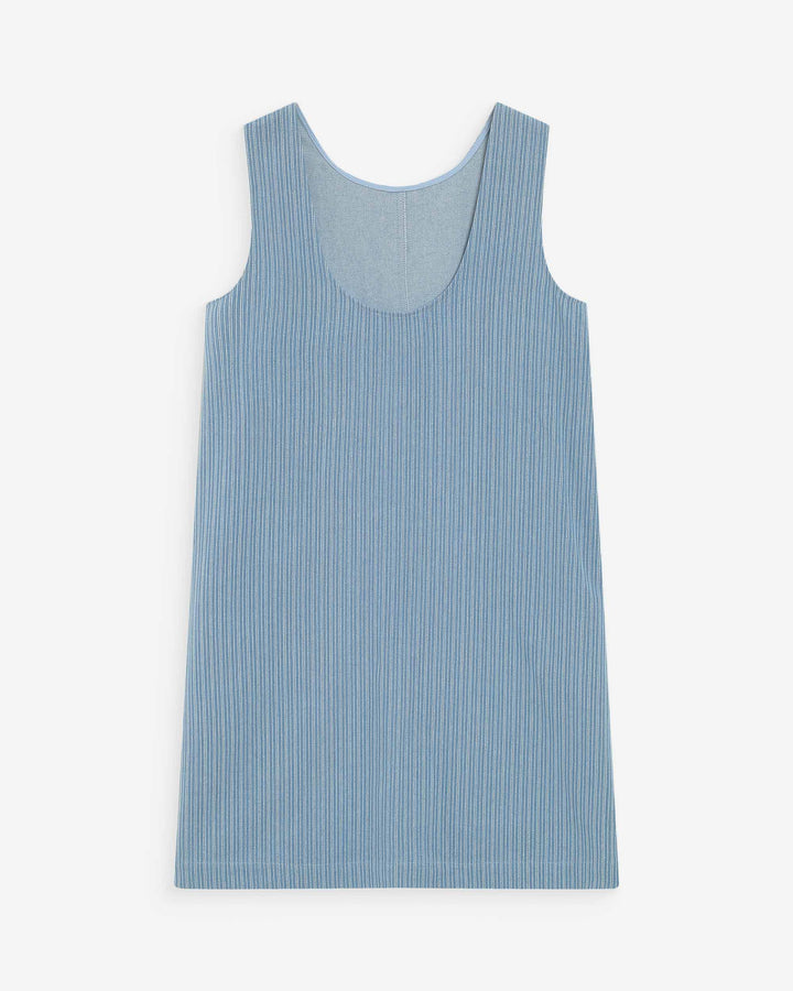 Sleeveless straight short denim dress stripedblue Vanessa