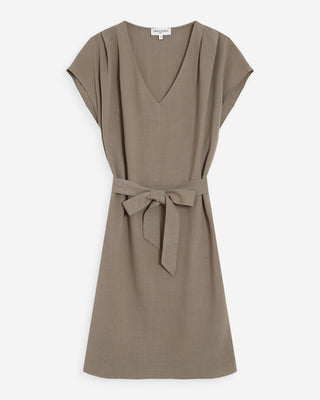Robe courte fluide col V manches courtes kaki Marilou