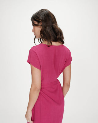 Robe courte fluide col V manches courtes pivoine Marilou