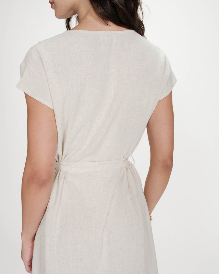 Robe courte fluide col V manches courtes sable Marilou