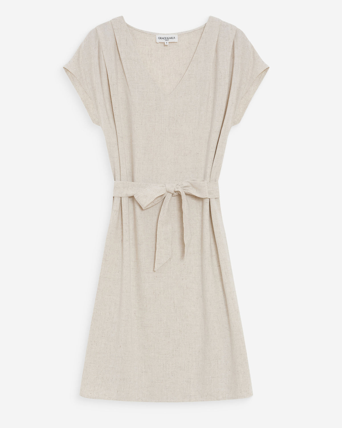 Robe courte fluide col V manches courtes sable Marilou