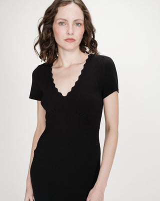 Robe courte ajustée en maille à col V noir Valeriane
