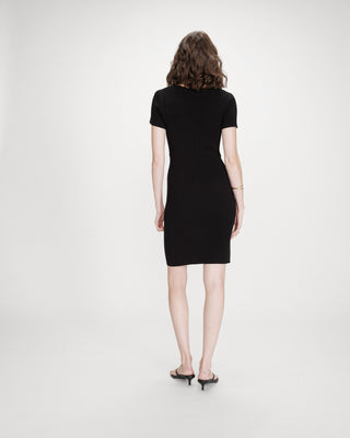 Robe courte ajustée en maille à col V noir Valeriane