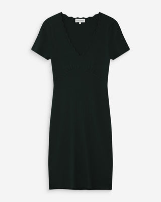 Robe courte ajustée en maille à col V noir Valeriane