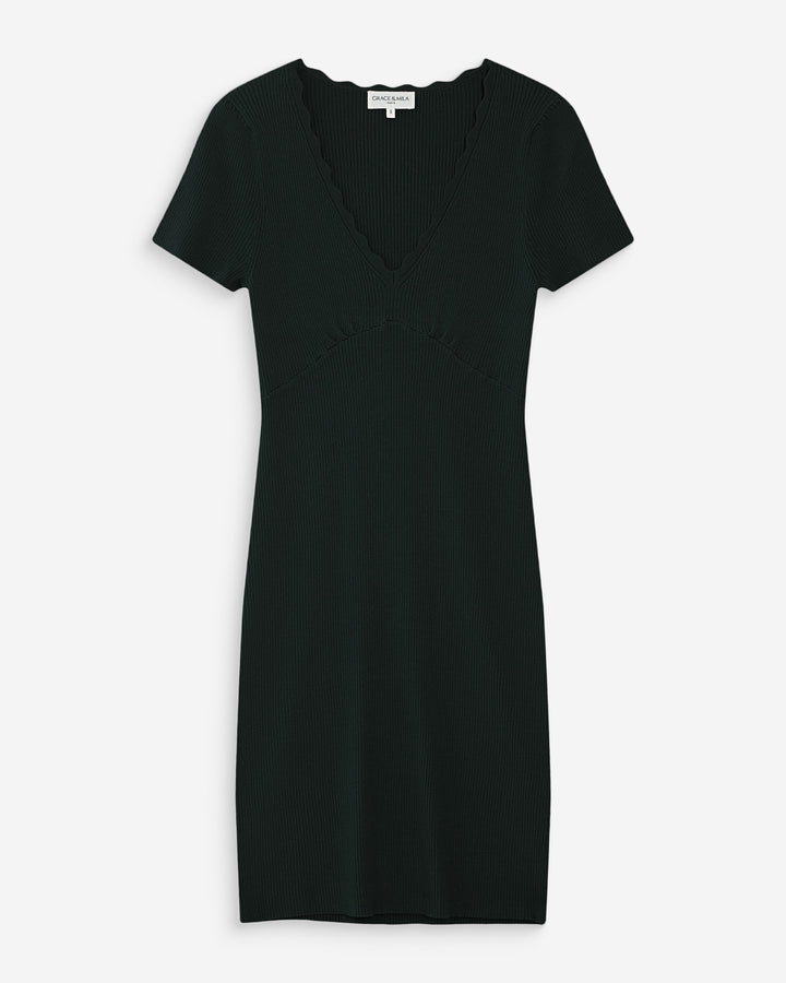 Robe courte ajustée en maille à col V noir Valeriane