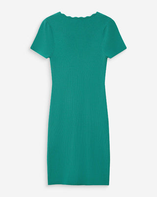 Robe courte ajustée en maille à col V vert Valeriane