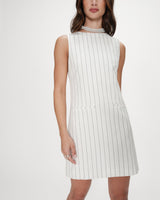 Robe courte droite rayée en lin nouée au dos white Vea