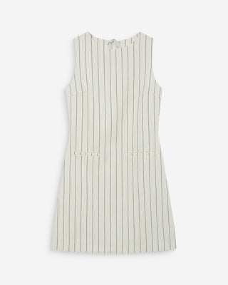 Robe courte droite rayée en lin nouée au dos white Vea