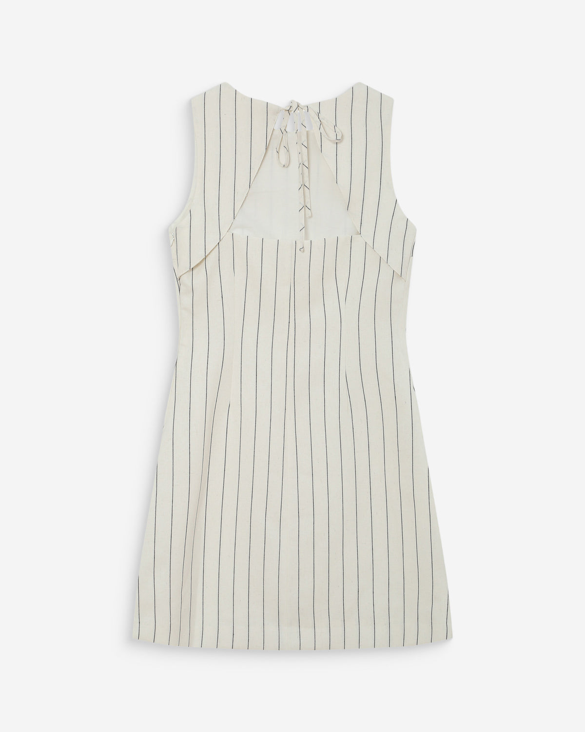 Robe courte droite rayée en lin nouée au dos white Vea