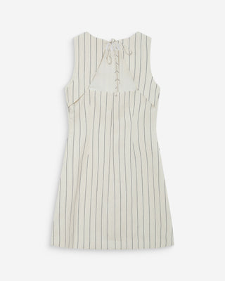 Robe courte droite rayée en lin nouée au dos white Vea