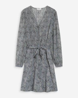 Robe courte évasée col V manches longues ciel Violette