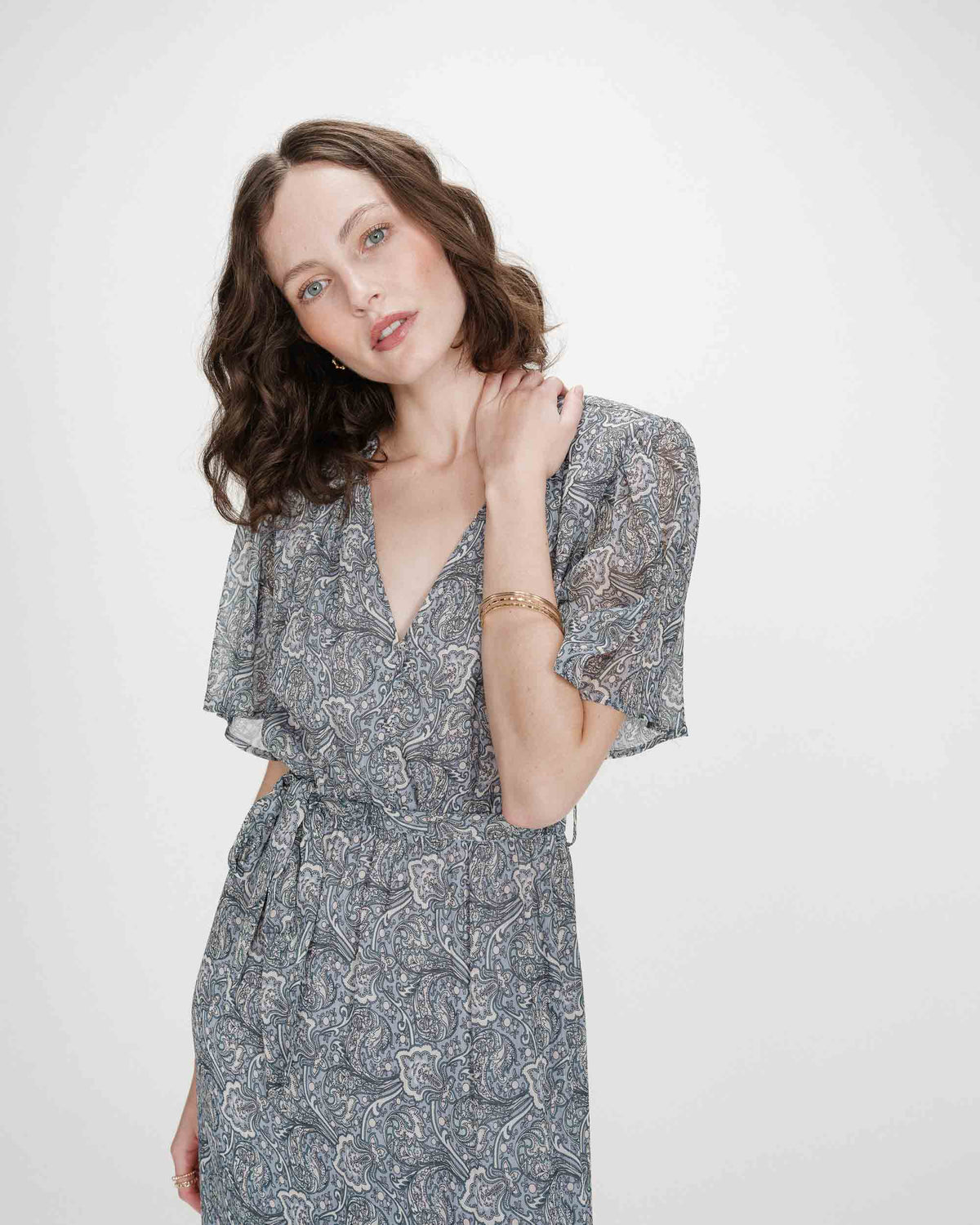 Robe longue évasée imprimé cachemire bohème ciel Venelle
