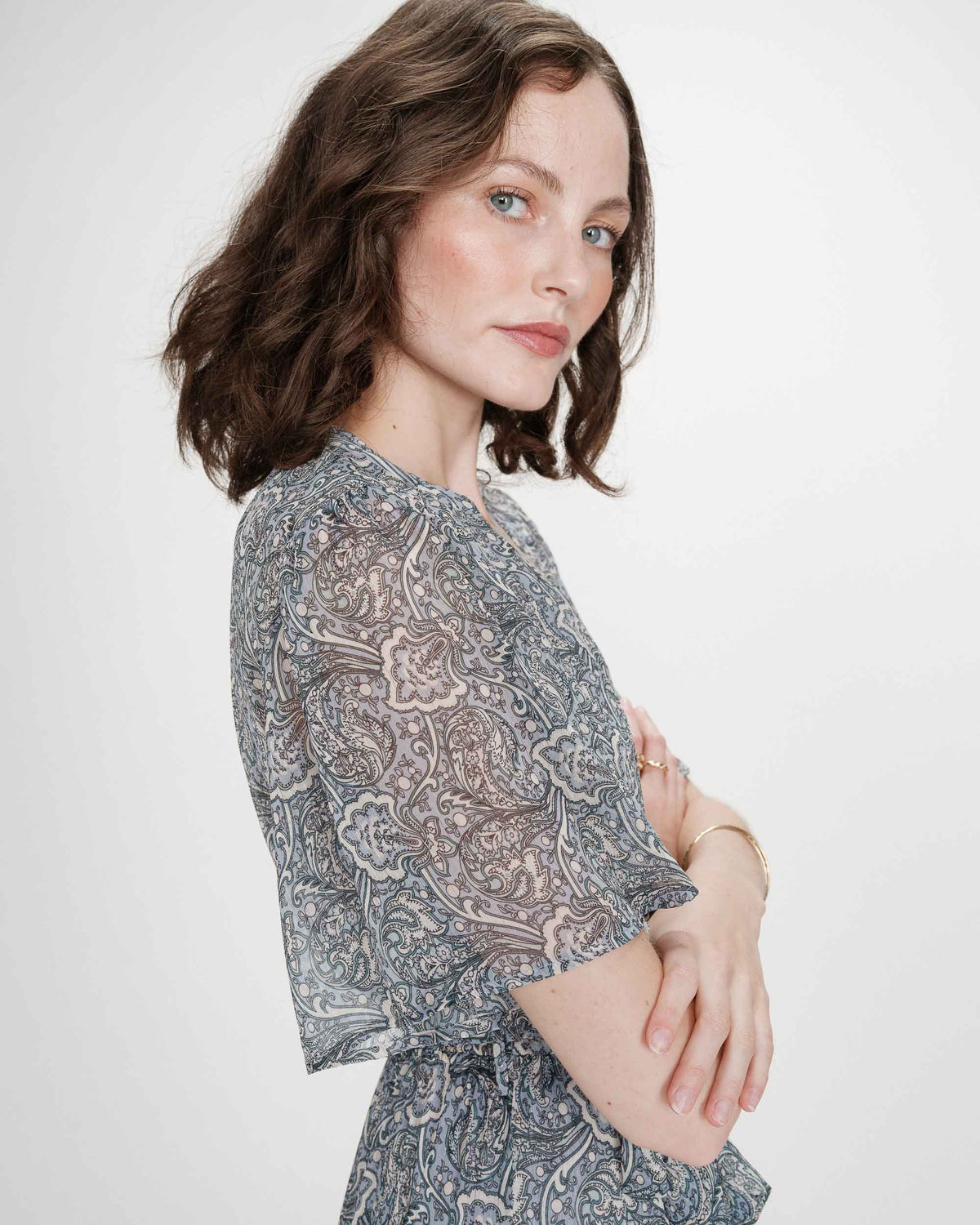 Robe longue évasée imprimé cachemire bohème ciel Venelle