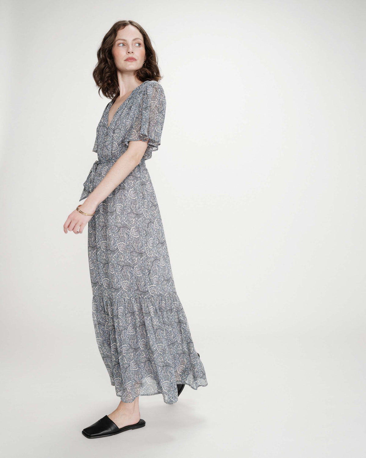 Robe longue évasée imprimé cachemire bohème ciel Venelle