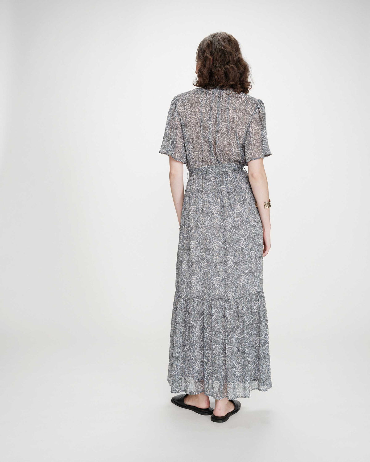 Robe longue évasée imprimé cachemire bohème ciel Venelle