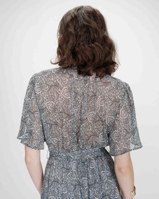 Robe longue évasée imprimé cachemire bohème ciel Venelle