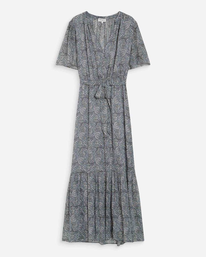 Robe longue évasée imprimé cachemire bohème ciel Venelle