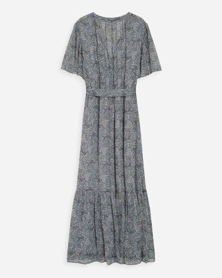 Robe longue évasée imprimé cachemire bohème ciel Venelle