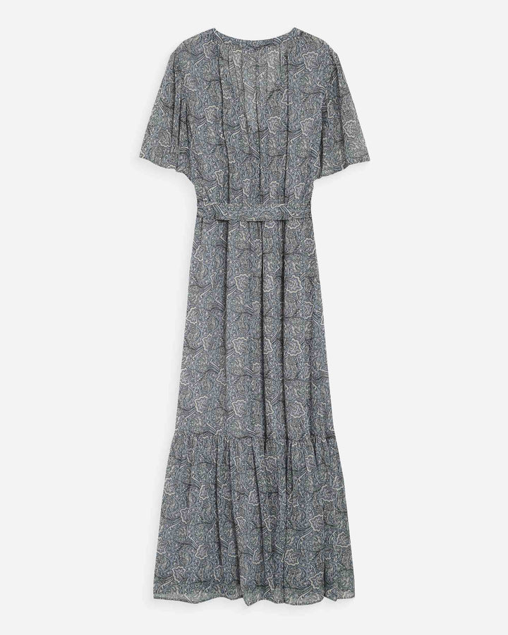 Robe longue évasée imprimé cachemire bohème ciel Venelle