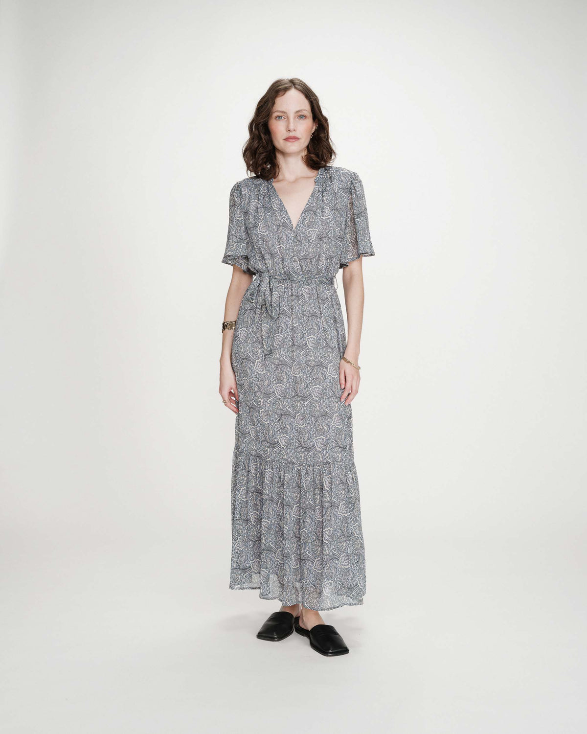 Robe longue évasée imprimé cachemire bohème ciel Venelle