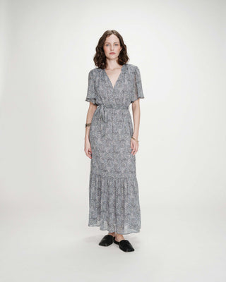 Robe longue évasée imprimé cachemire bohème ciel Venelle
