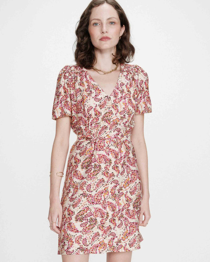 Robe courte manches bouffantes imprimée peche Victoire