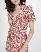Robe courte manches bouffantes imprimée peche Victoire