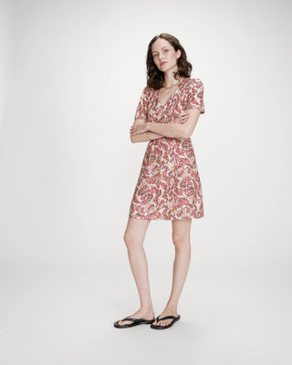Robe courte manches bouffantes imprimée peche Victoire