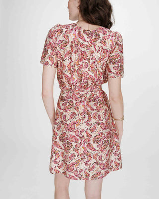 Robe courte manches bouffantes imprimée peche Victoire