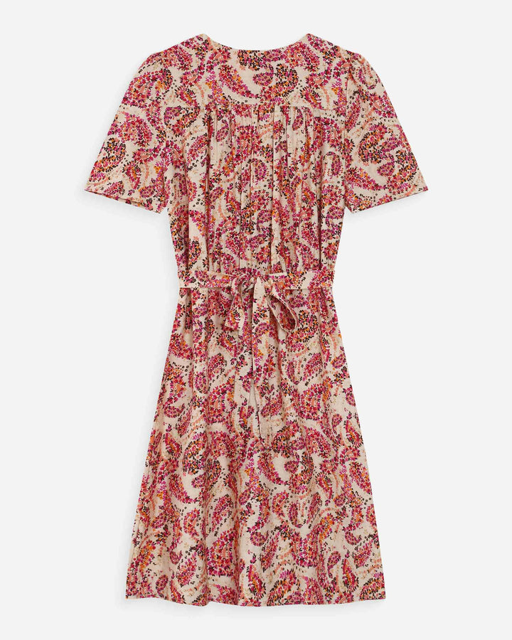 Robe courte manches bouffantes imprimée peche Victoire