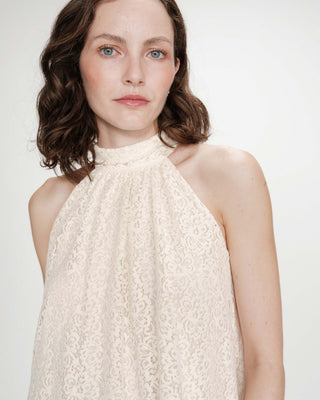 Robe courte sans manches en dentelle ecru Vasarely
