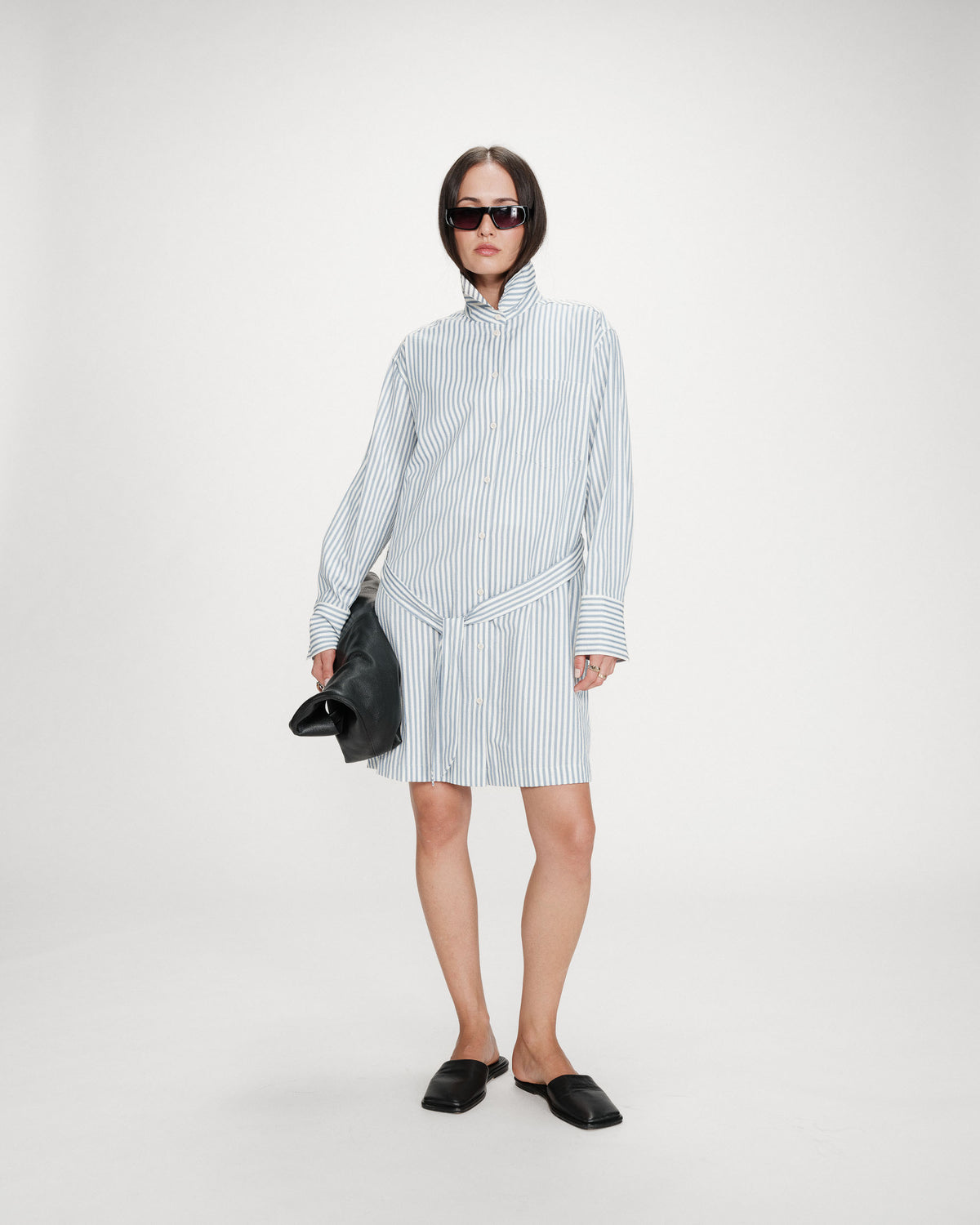 Robe chemise courte à rayures ceinturée bleuet Visery