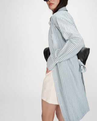 Robe chemise courte à rayures ceinturée bleuet Visery