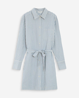 Robe chemise courte à rayures ceinturée bleuet Visery