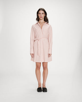 Robe chemise courte à rayures ceinturée corail Visery