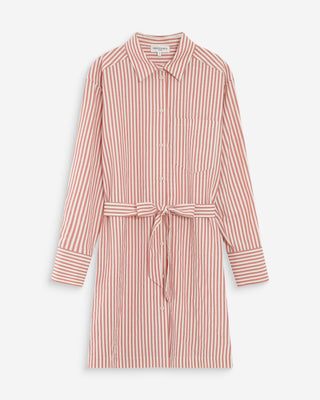 Robe chemise courte à rayures ceinturée corail Visery