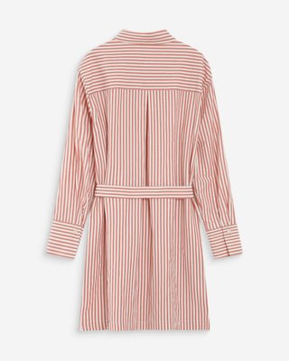 Robe chemise courte à rayures ceinturée corail Visery