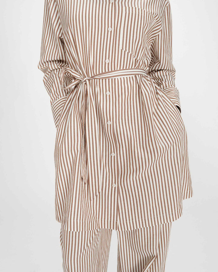 Robe chemise courte à rayures ceinturée mocha Visery