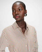 Robe chemise courte à rayures ceinturée mocha Visery