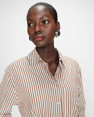 Robe chemise courte à rayures ceinturée mocha Visery