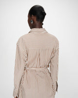 Robe chemise courte à rayures ceinturée mocha Visery
