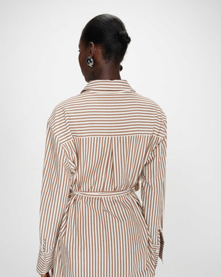 Robe chemise courte à rayures ceinturée mocha Visery