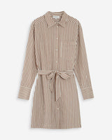 Robe chemise courte à rayures ceinturée mocha Visery